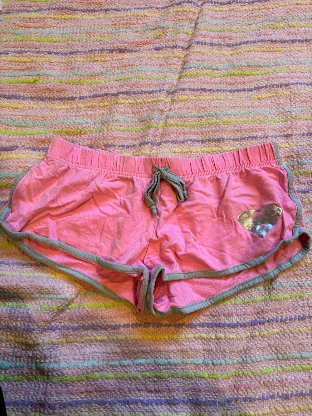 DC Comics Pink Women's Drawstring Athletic Shorts with Gray Trim